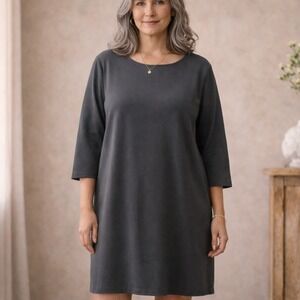 EILEEN FISHER NEW Gray 3/4 Sleeve Tunic Dress Size Large Organic Cotton Spandex